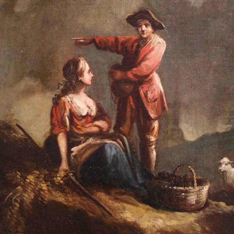 Great 18th century Italian painting, landscape with pastoral scene