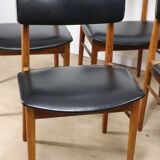 Set of 4 Scandinavian teak and leatherette chairs, 1960