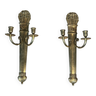 Pair of Empire style bronze wall sconces with quiver design.
