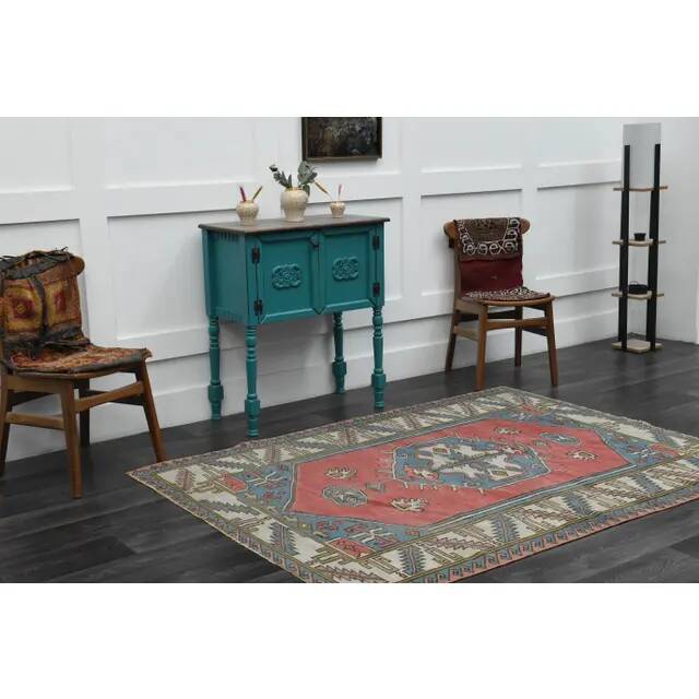 1970s Vintage Turkish Handmade Wool & Cotton Pink Area Rug 155x209