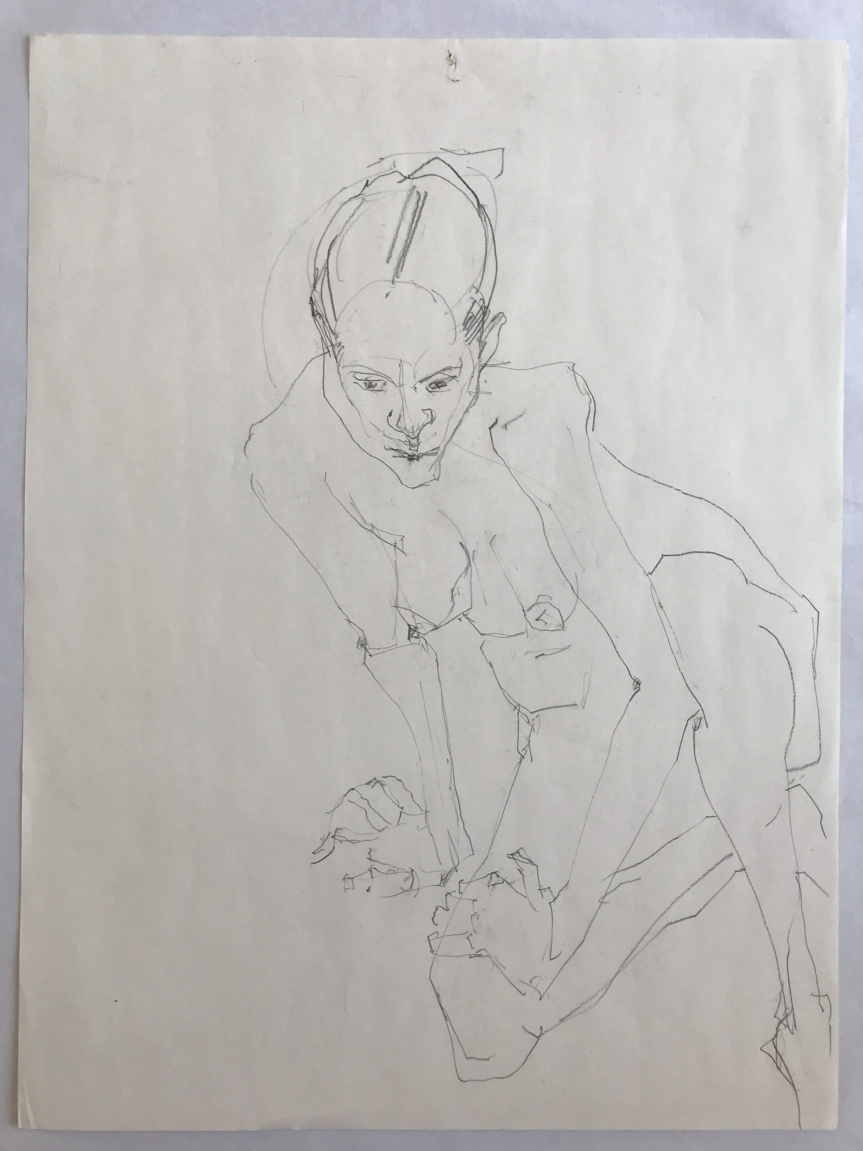 pencil sketch on paper by robert haisley, female body study, seated model
