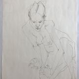croquis au crayon sur papier de robert haisley, etude de corps féminin, modèle assis