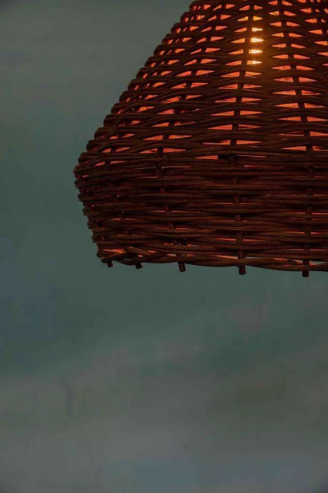 Bohemian suspension from the sixties, woven vintage lampshade.