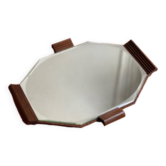 Vintage art deco design serving tray - teak and mirror - 1940s