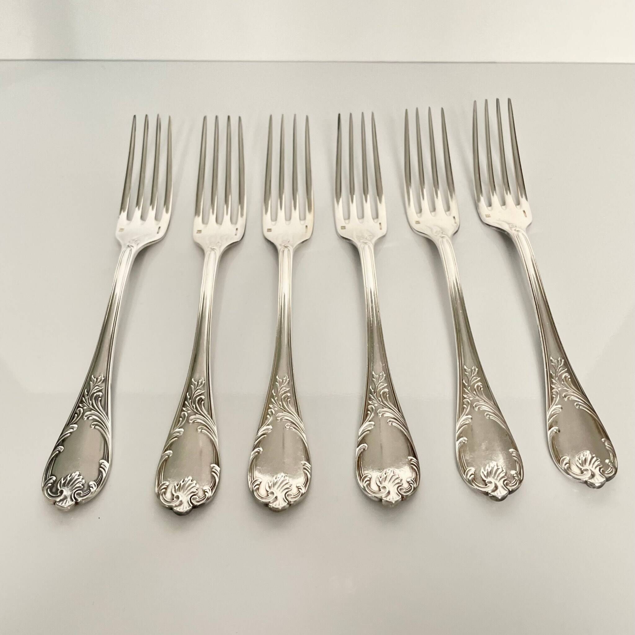 6 Marly Model Forks - Christofle, Silver-Plated Metal