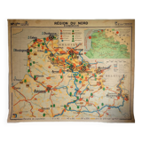 Ancienne carte scolaire géographique région du nord, Hachette