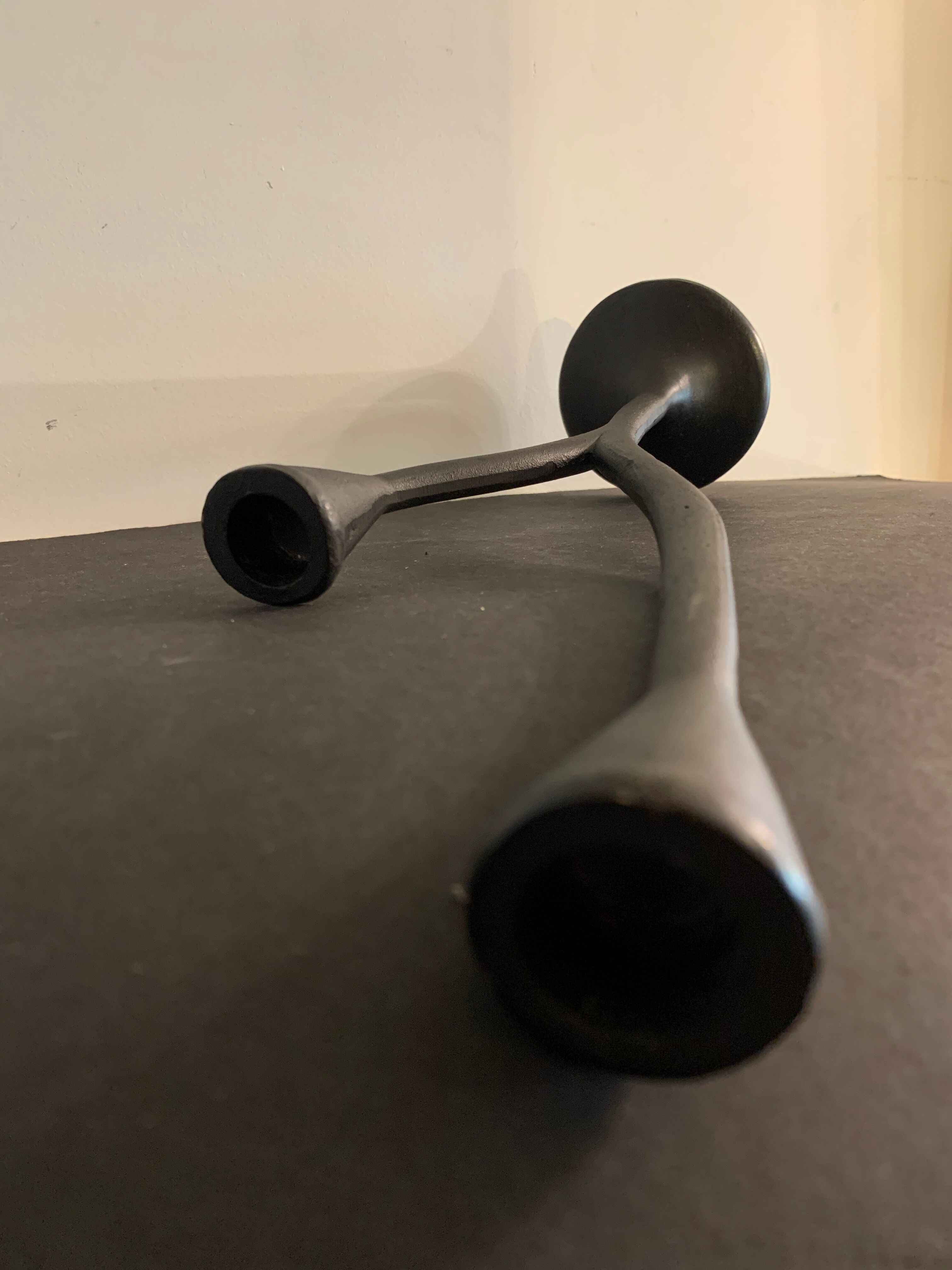 Pair of black candlesticks art deco in steel Habitat 1970