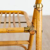 4 chaises pliante en bambou, rotin et laiton, Italie, 1970