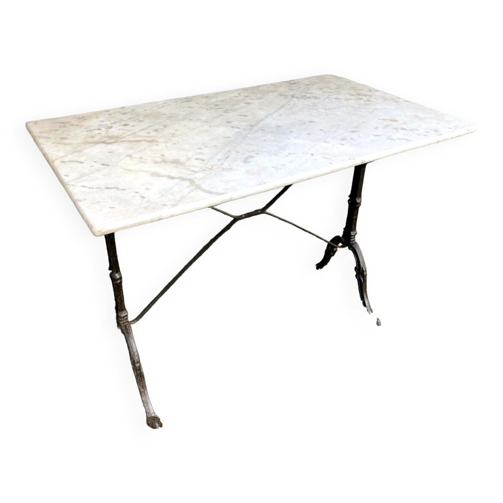 Garden table cast iron legs rectangular marble top