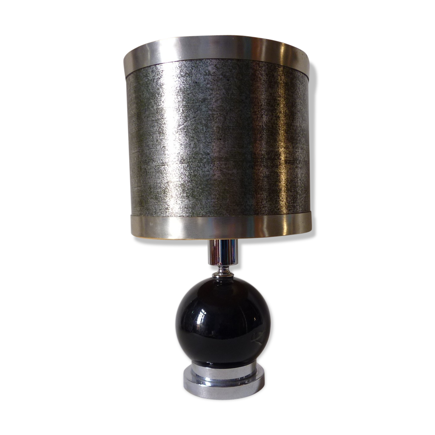 60's chrome and black ceramic table lamp