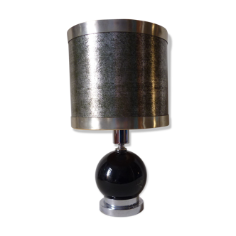 60's chrome and black ceramic table lamp