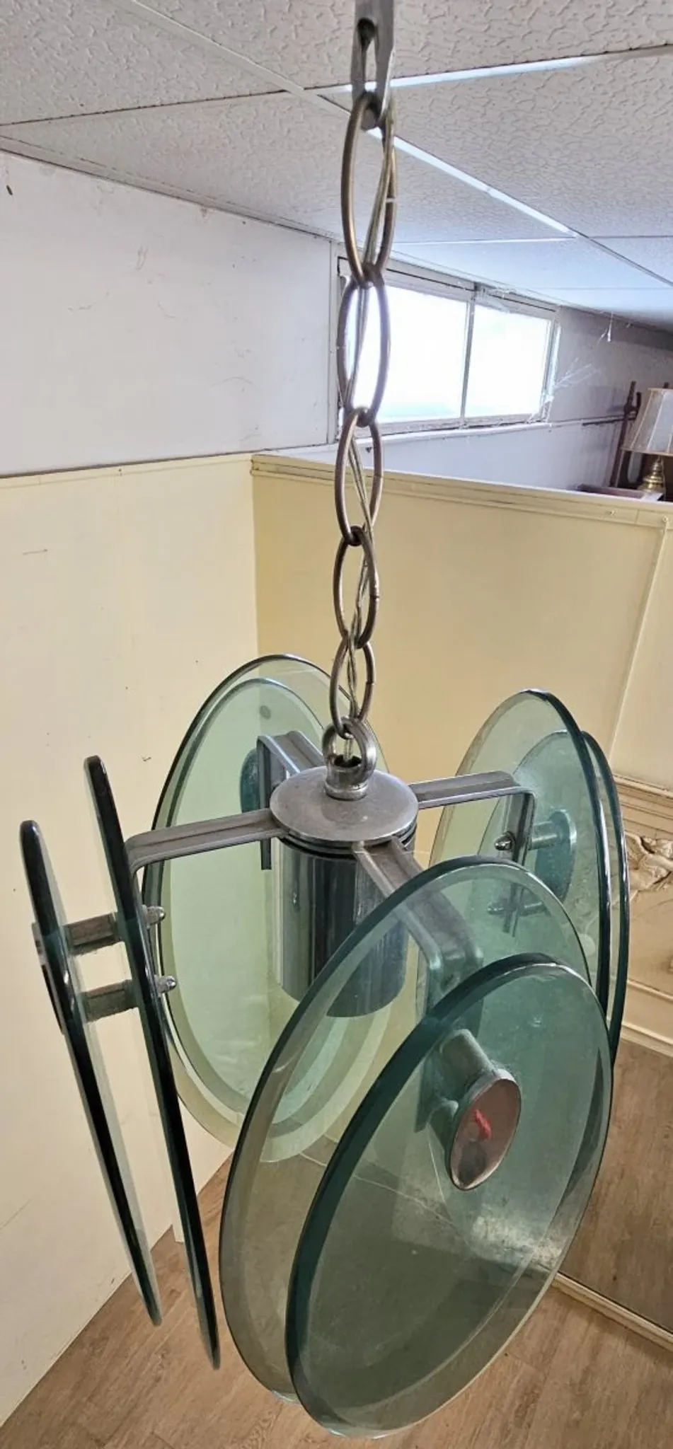 Nilo Veca for Fontana Arte: Vintage design pendant light in smoked green glass.