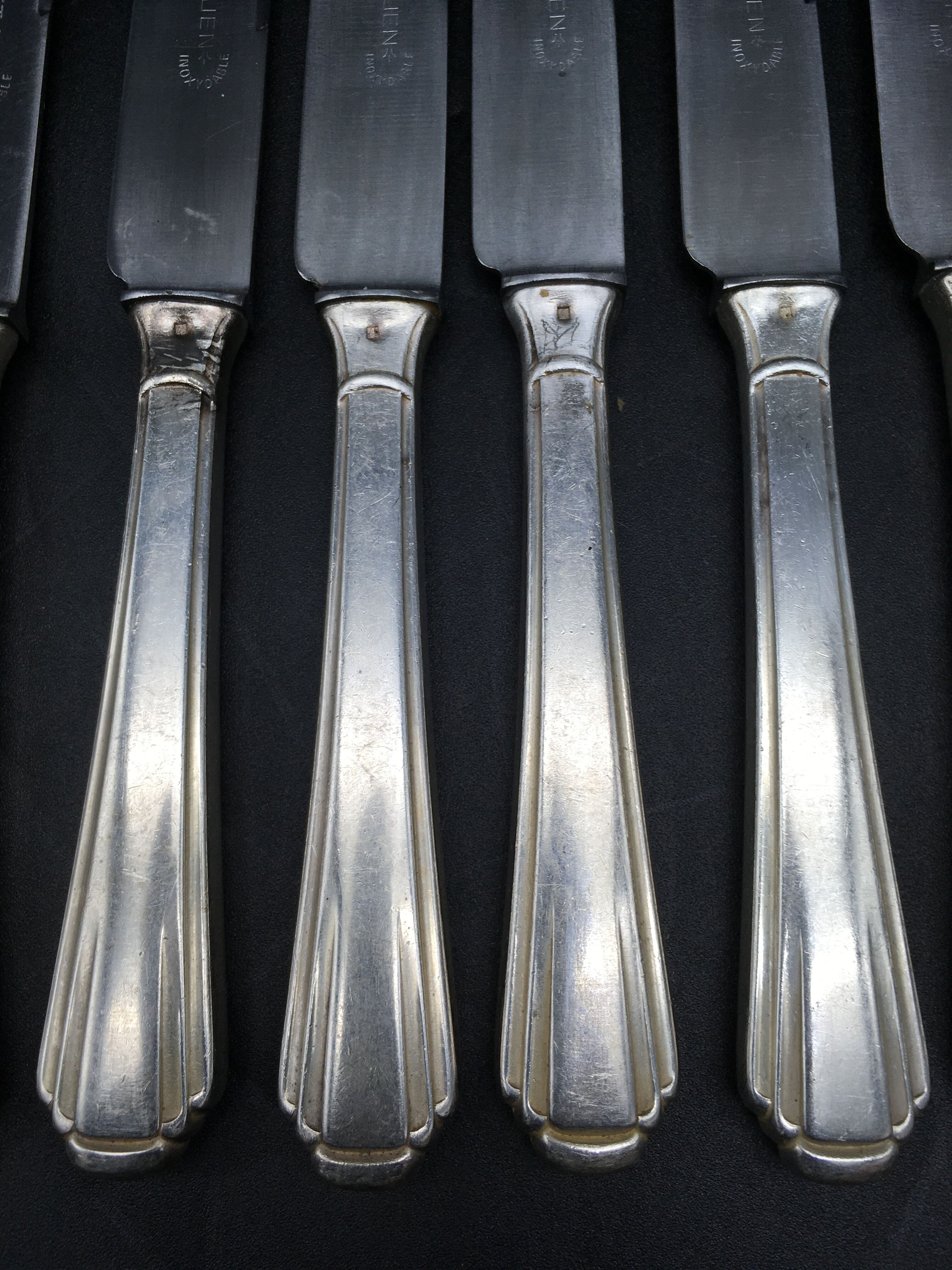 8 knives and 1 serving knife in silver metal Deetjen