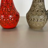 Set of 2 multi-color fat lava op art pottery vase made bay ceramics, germany