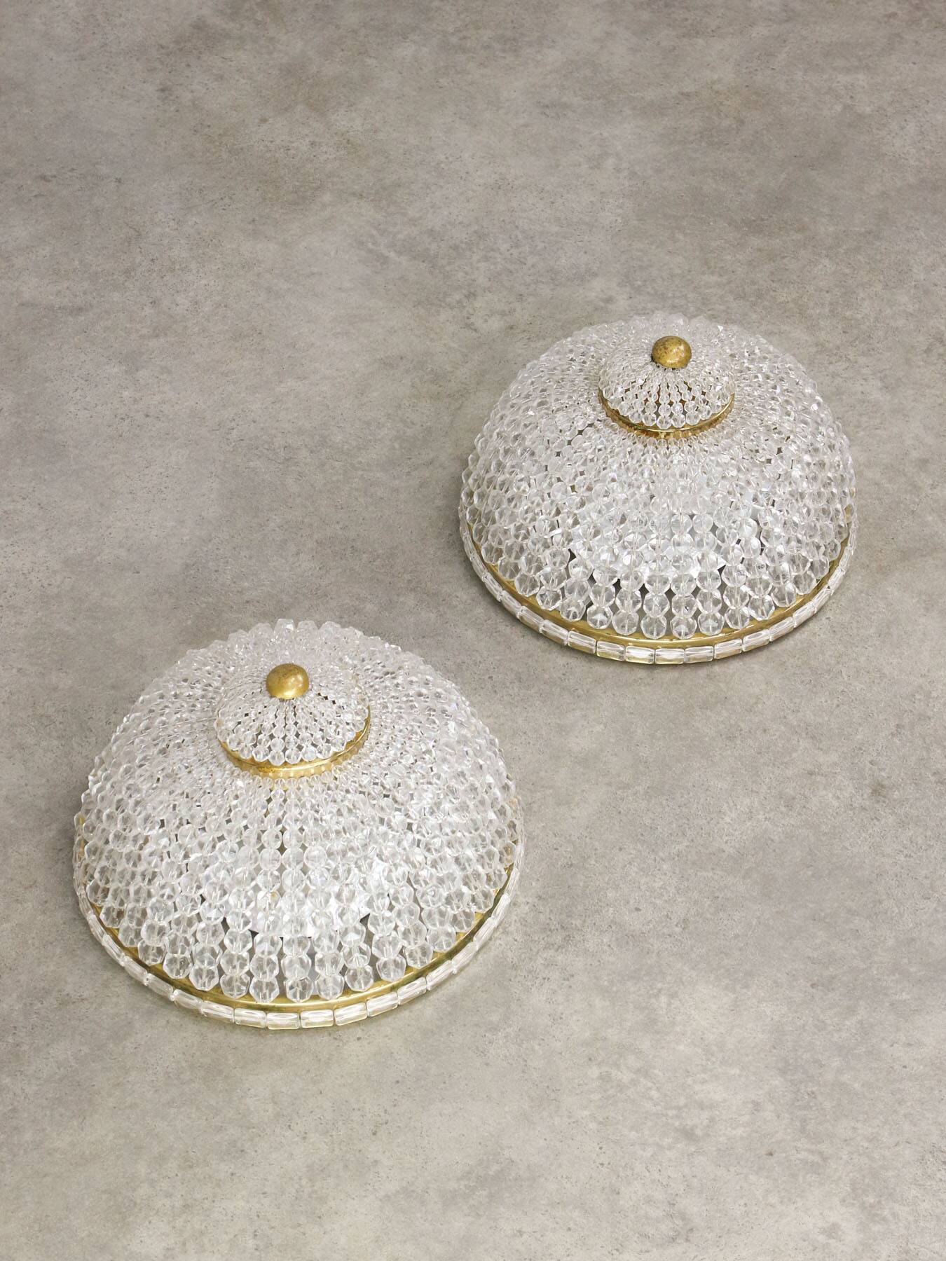 Mid-Century Czech Crystal and Brass Wall Lamp in Brass, 50s, set of 2