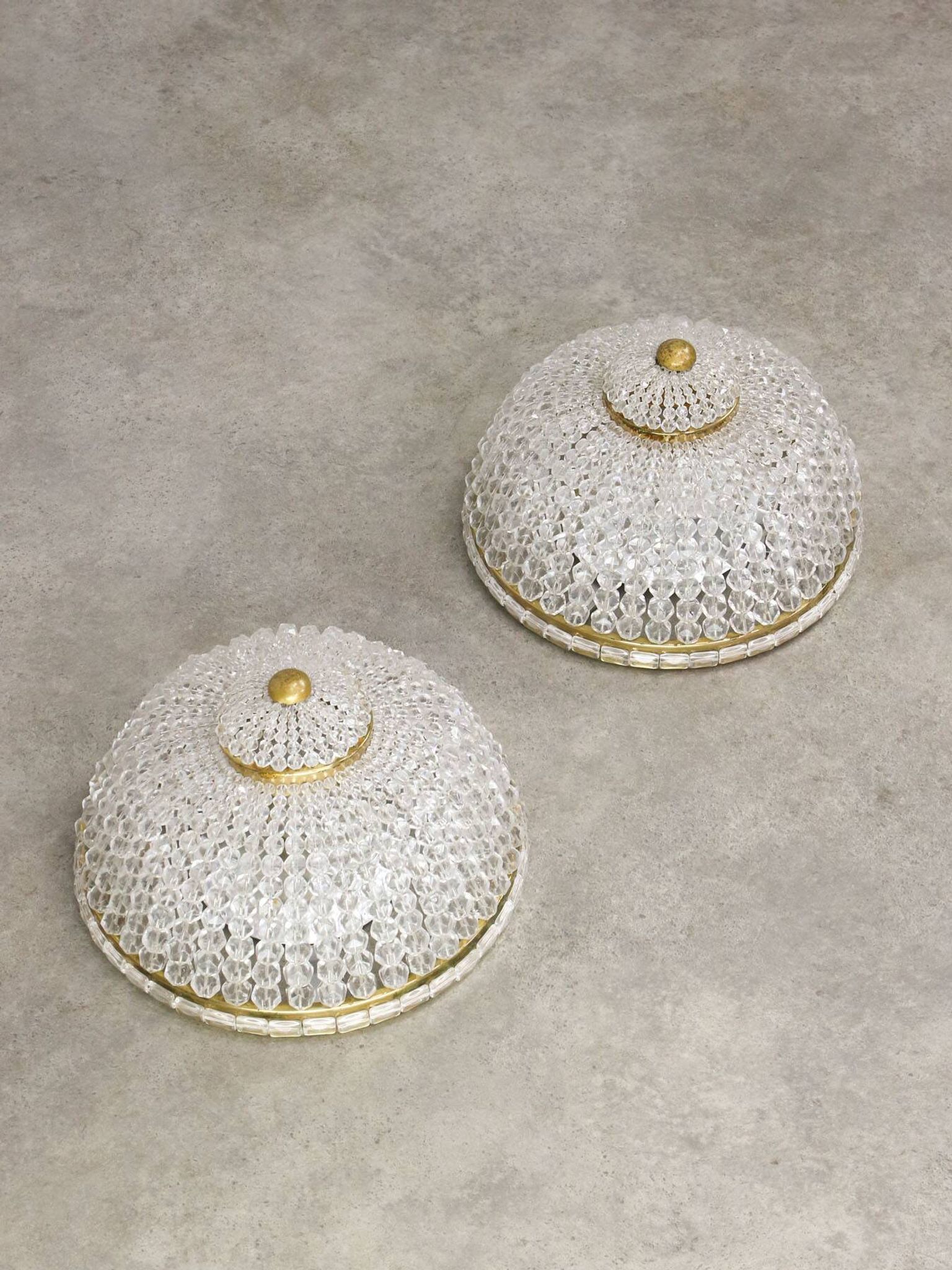Mid-Century Czech Crystal and Brass Wall Lamp in Brass, 50s, set of 2