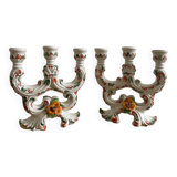 Pair of white earthenware candlesticks