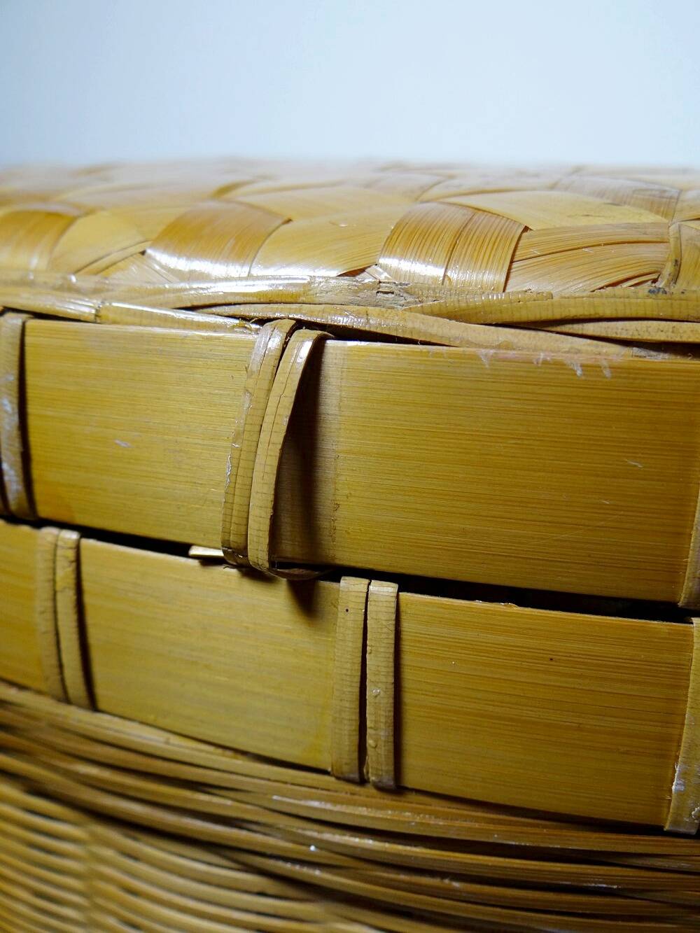 4 boîtes gigognes en bambou tressé, artisanat asiatique vintage