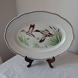 Digoin Sarreguemines dish, hand-painted decoration of wild birds