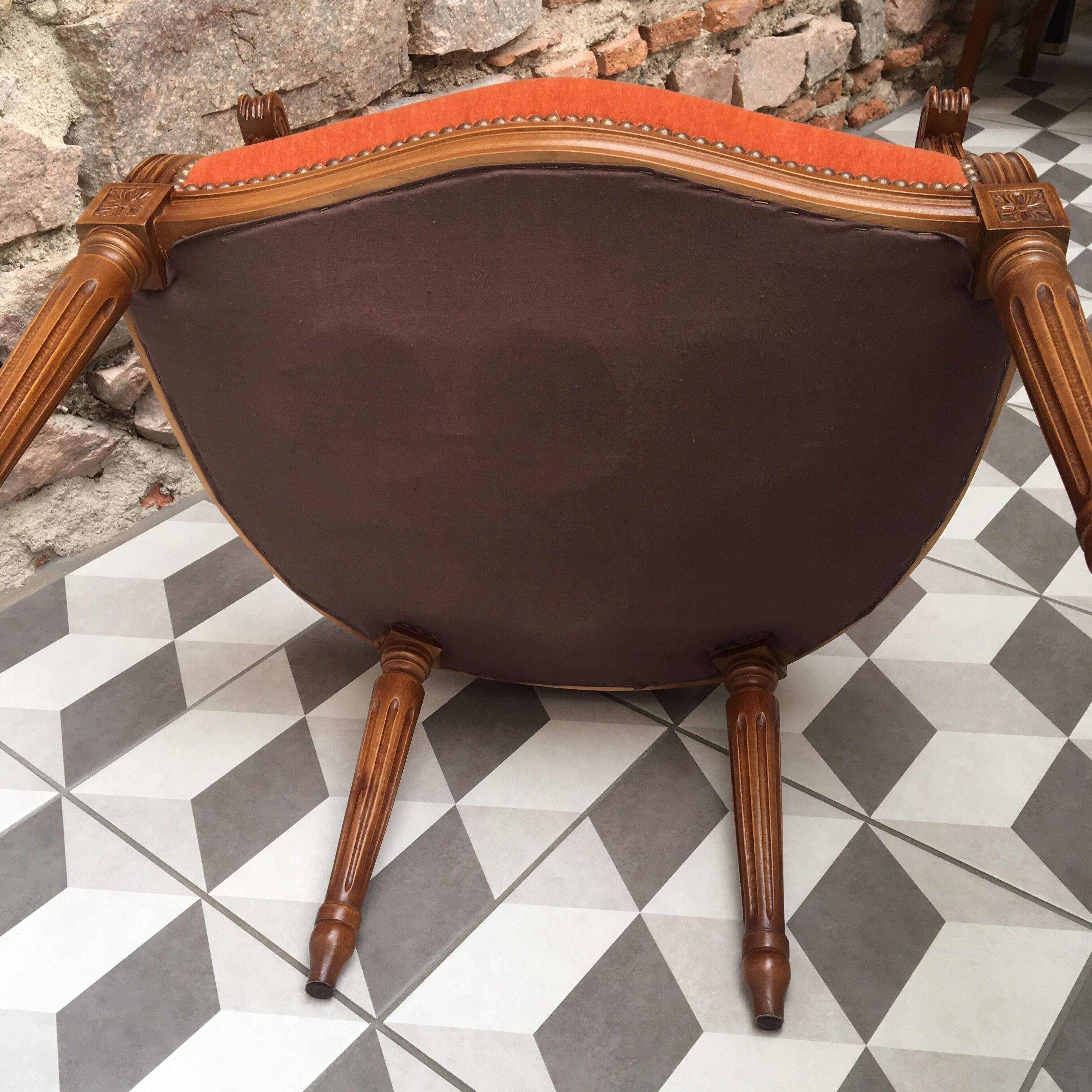 Louis XVI apricot velvet medallion armchair