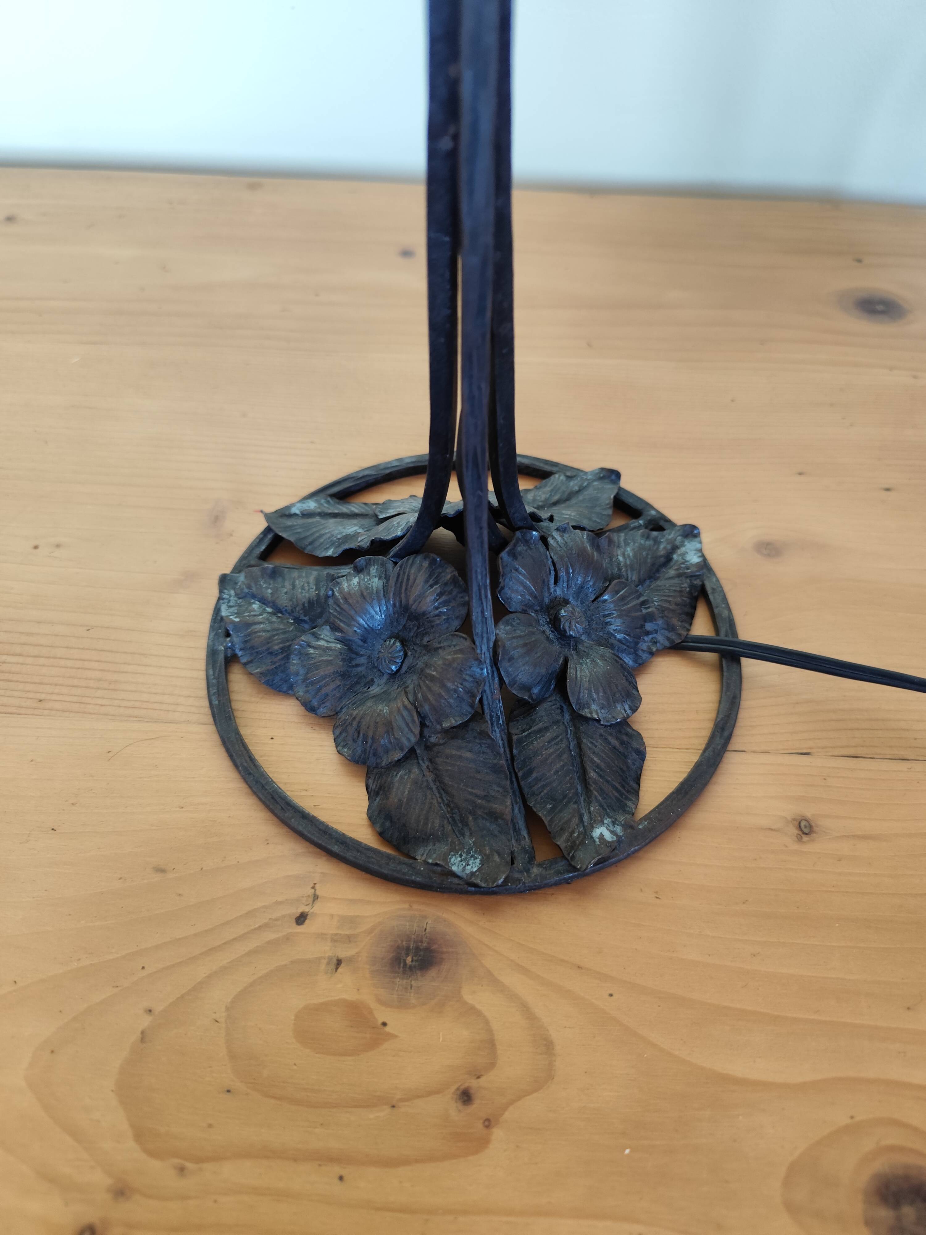 Wrought iron lamp - Art Nouveau lamp, black metal, plant decoration.