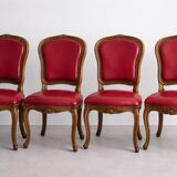 Set of Louis XV Cabriolet Chairs – Carved Wood & Bordeaux Leather