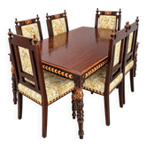Dining table and 6 carved wooden chairs - Classic style - Chiniot, Pa
