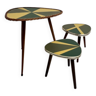 Ensemble de 3 tables à plantes restaurées, années 1960
