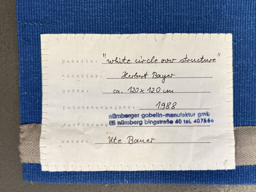 Wall hanging Bauhaus decor by Herbert Bayer for NGM, Germany, 1988. Title of the work: "White Circle over Structure"
