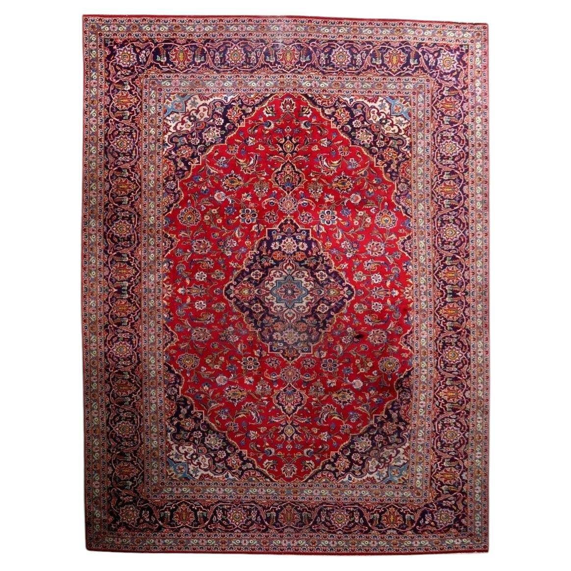 Antique Kashan wool rug, medallion & allover floral, crimson & navy, c. 1920s — 283 × 384 cm — 1C1279