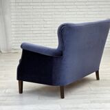 1960s, Danish 2-seater sofa, original blue furniture velour, beech wood.