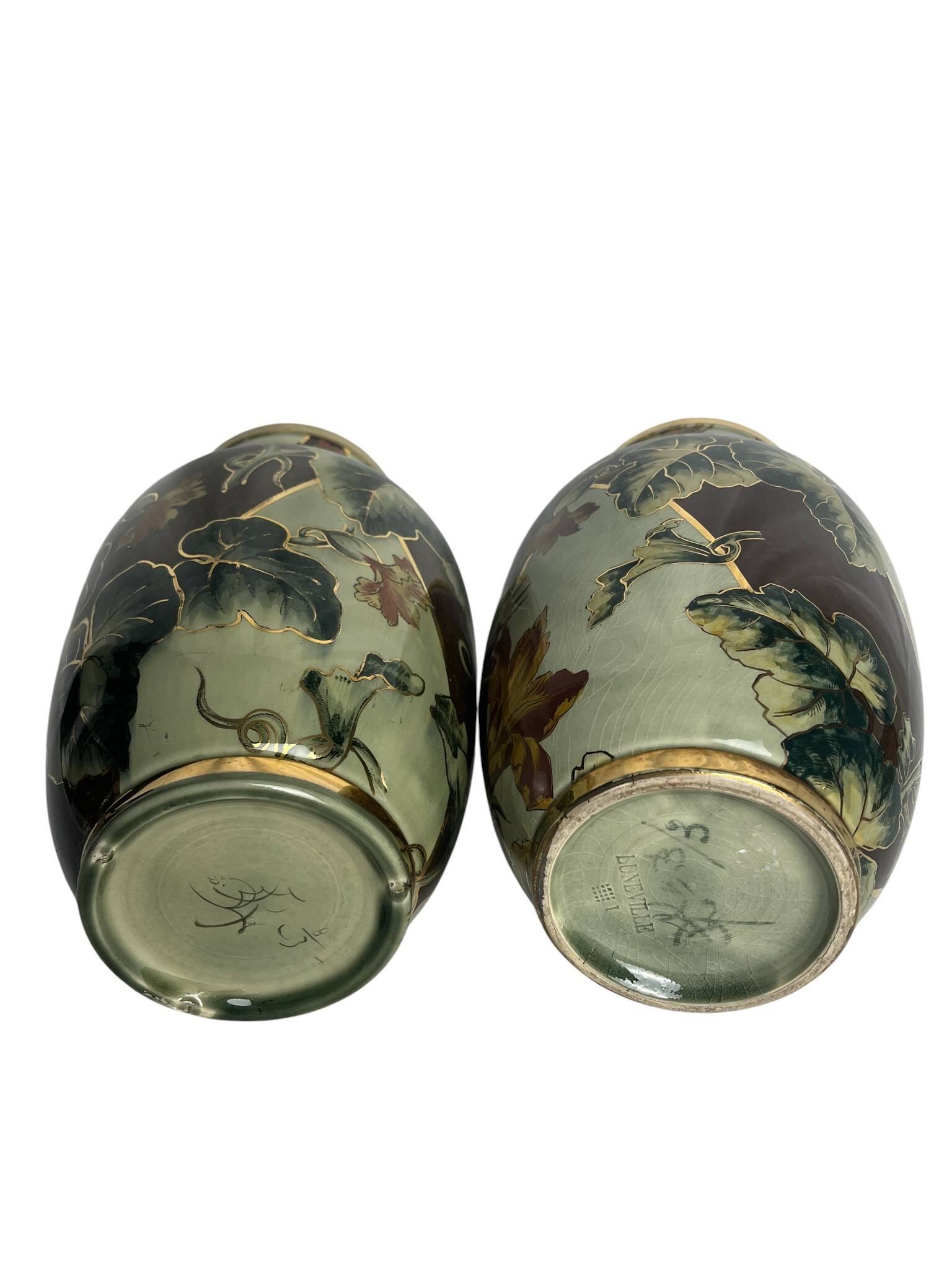 Art Deco, pair of Lunéville earthenware vases circa 1930