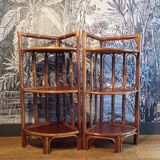 Pair of rattan corner shelves