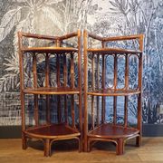Pair of rattan corner shelves