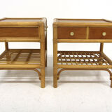 Set of 2 rattan bedside tables, Kenneth Bergenblad, Dux, Sweden, 1960.