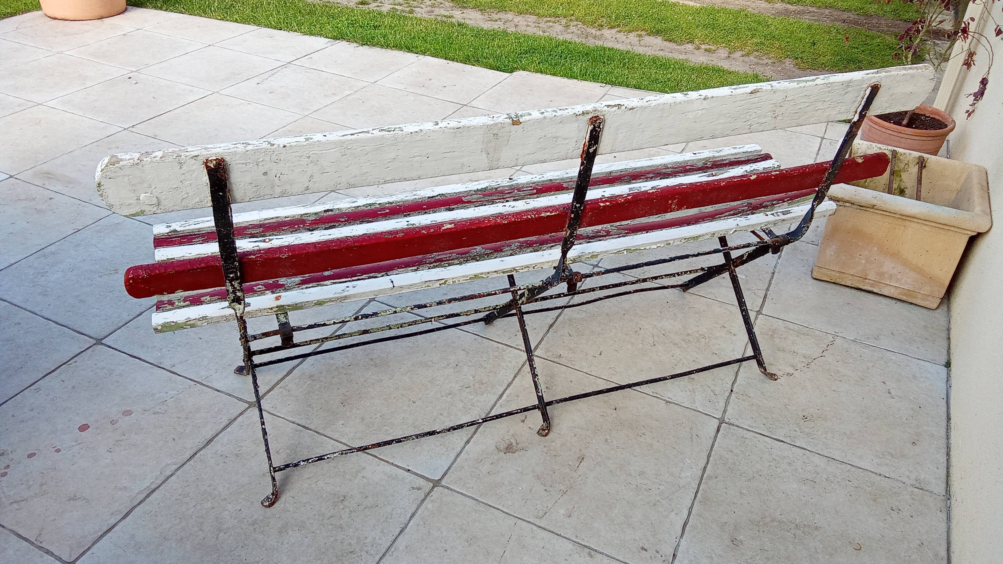 Vintage foldable wrought iron wood garden bench