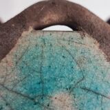 Ceramic pot raku gray and turquoise
