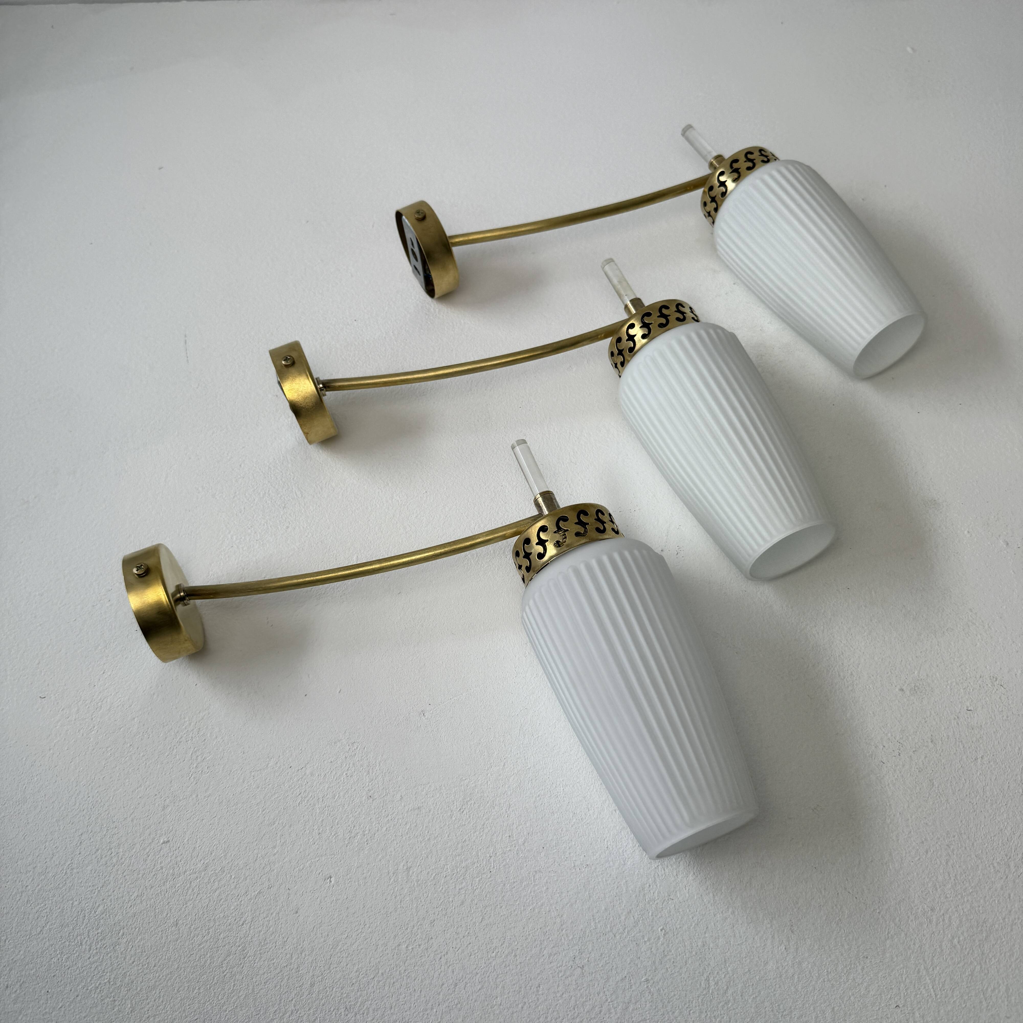 Set of 3 vintage opaline wall lights