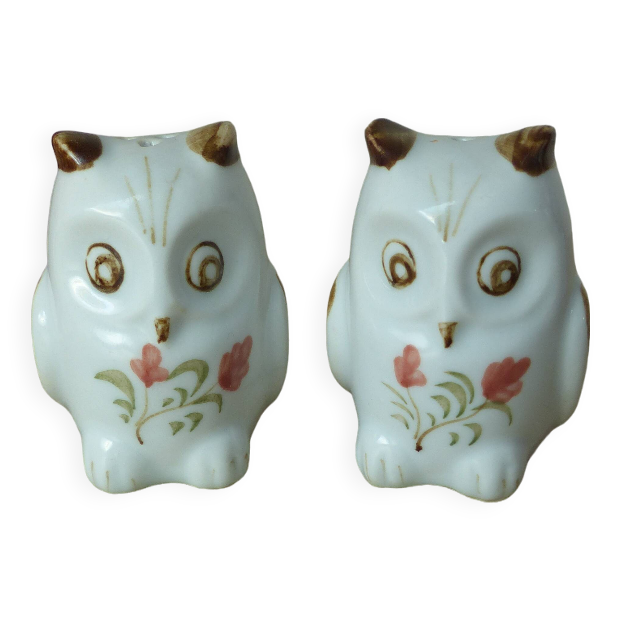 Old vintage hand painted ceramic owl salt and pepper shakers