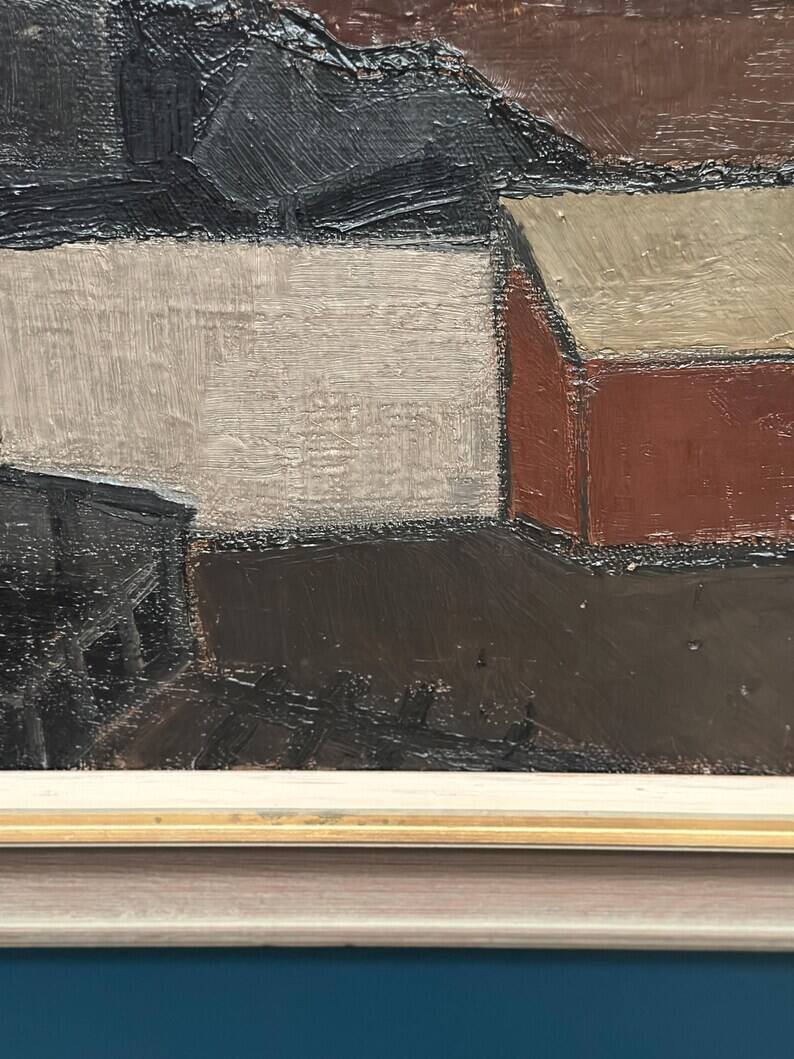 Large Original Swedish Oil on Canvas – “Bangård” by Fred Andersson – Signed – Vintage & Framed – 80 × 69 cm (31.5" × 27.2")
