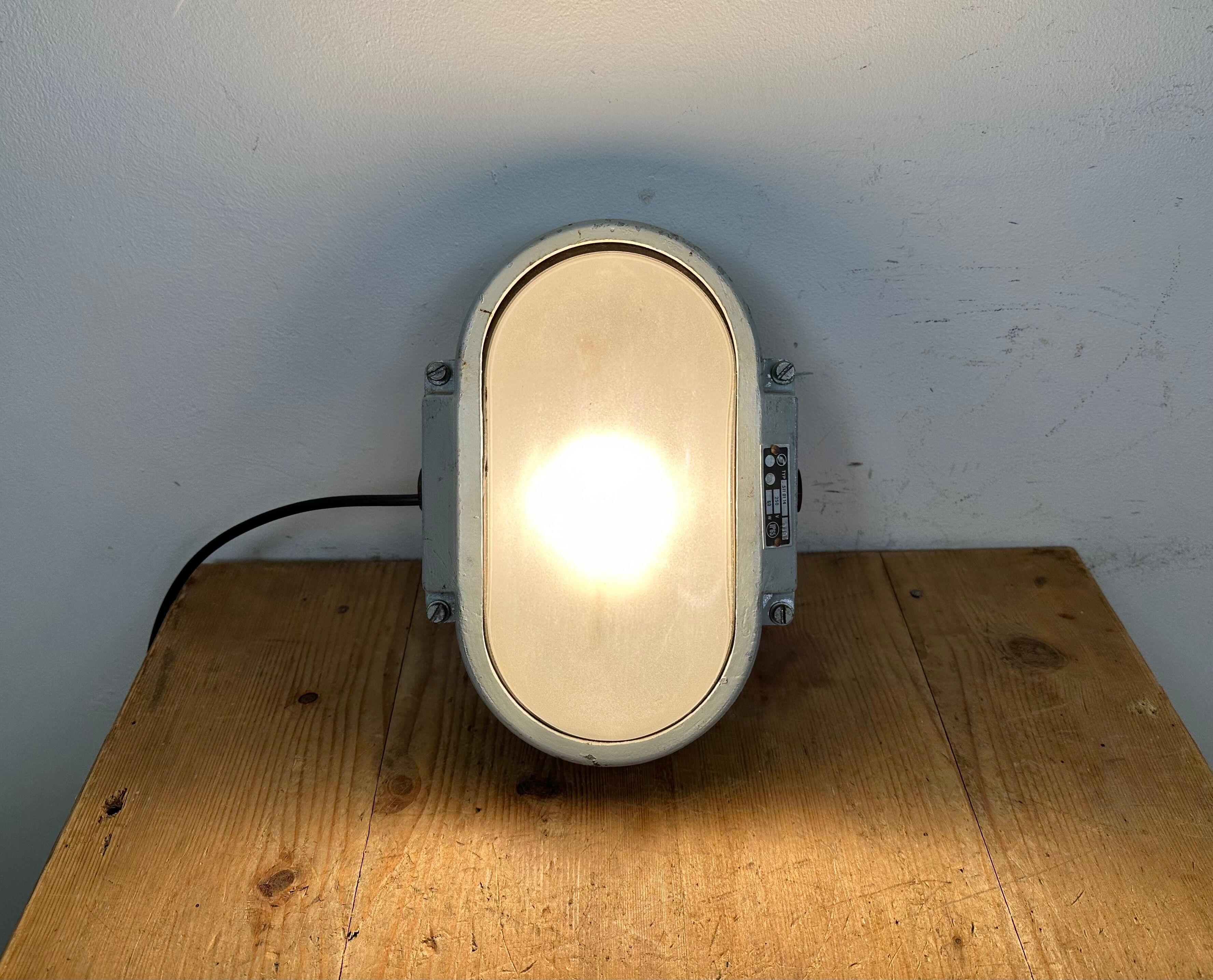 Industrial Cast Aluminium Wall Light with Milk Glass from Elektrosvit, 1970s
