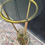 Golden tripod stand with smoked glass from the 1970s.