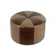 Vintage round pouf skai leather wood footstool brown pattern 44cm