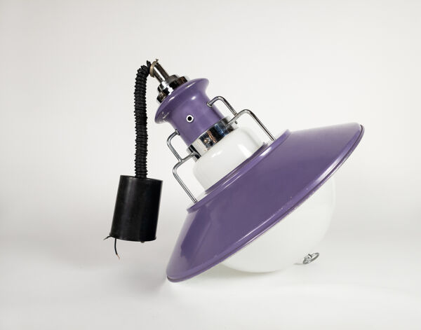 Lampe suspendue Brevettato en verre opale et métal Italie 70s