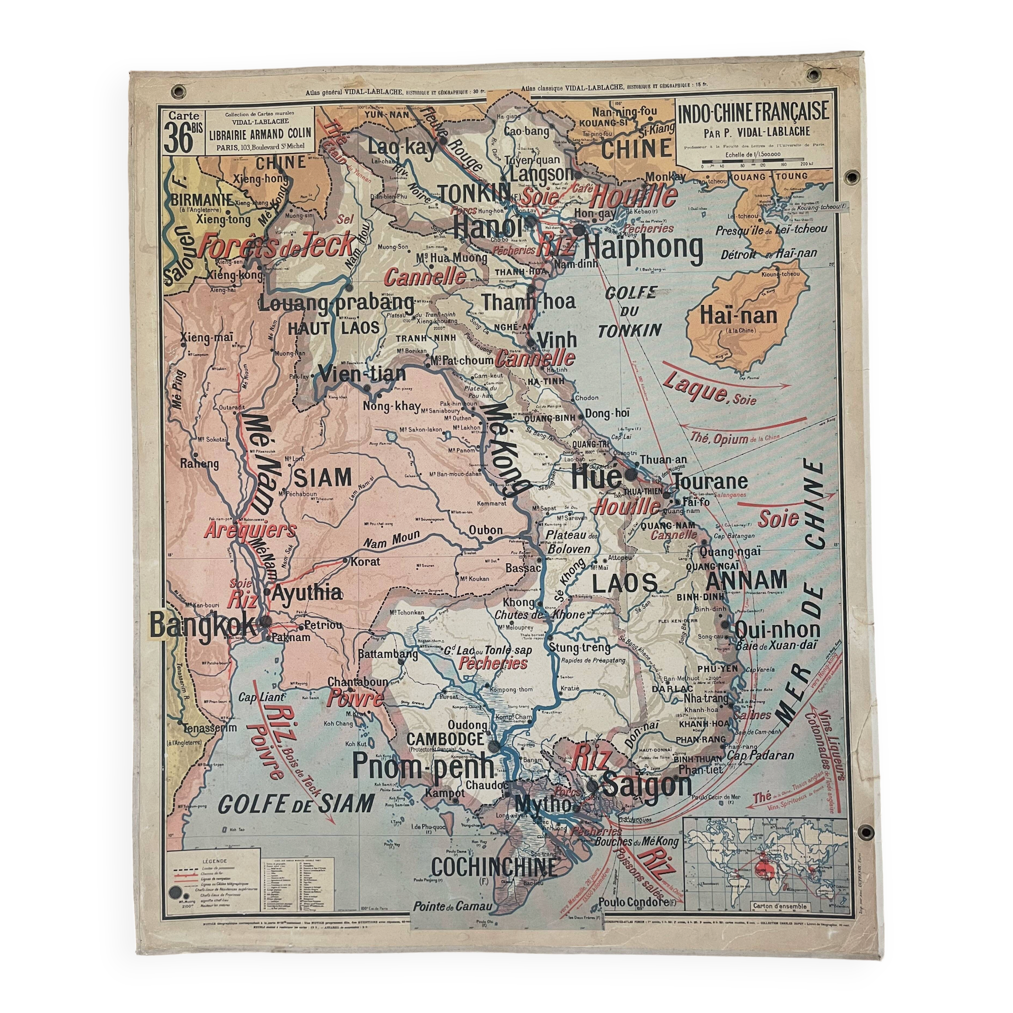 Old school map Vidal-Lablache 36, 1914, T14 – French Indochina