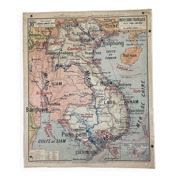 Old school map Vidal-Lablache 36, 1914, T14 – French Indochina