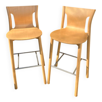 Pair of turned wooden bar stools 1980