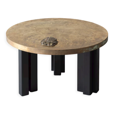 Table basse en laiton gravé par Christian Krekels, Belgique, 1990