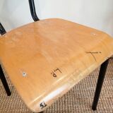 Series of 4 wooden and metal school chairs