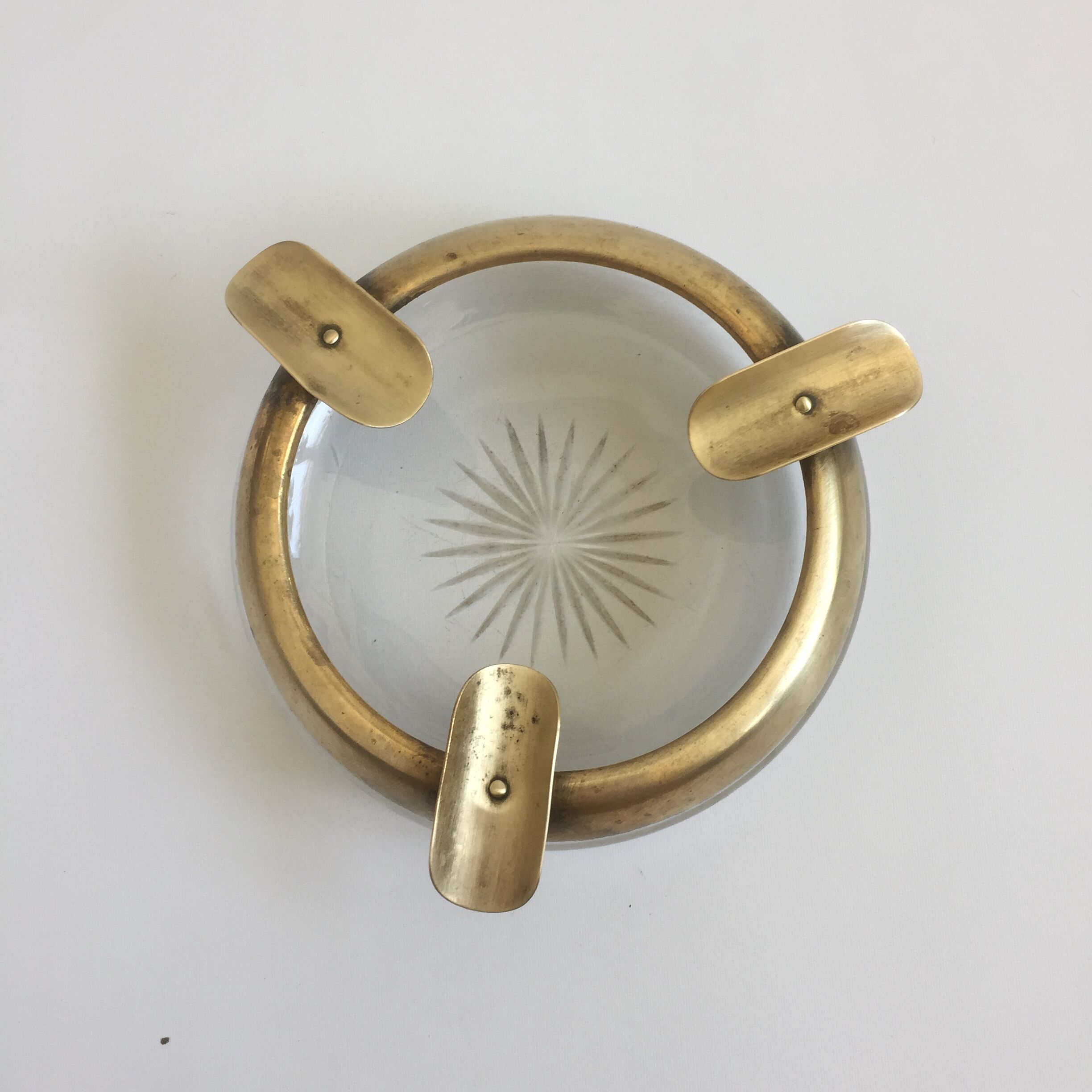 Ashtray glass and gilded brass